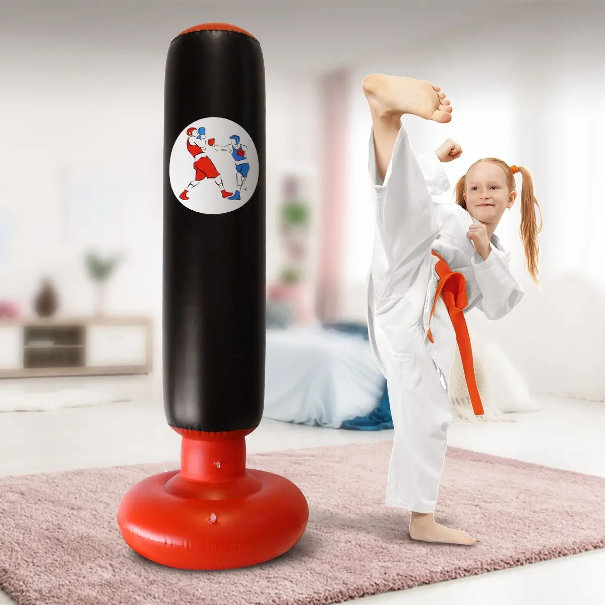 PVC Inflatable Boxing Bag, Home Fitness Training Sandbag, Taekwondo Kickboxing Equipment, Durable Exercise Punching Bag for Adults, Boxing Training Gear