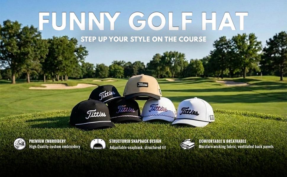 AGS Curves & Clubs Titties Golf Hat - Funny Golf Hat, Titties Hat - Funny American Hat - One-Size-Fits-All - Men's Gifts
