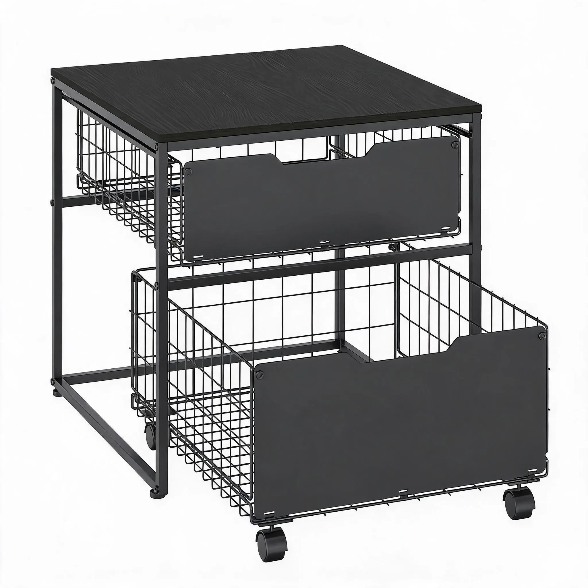 22x22 in Mini Fridge Stand Table with Metal Drawer Basket - Small Refrigerator Cart for Dorm, Kitchen or Apartment - Space-Saving Storage Shelf