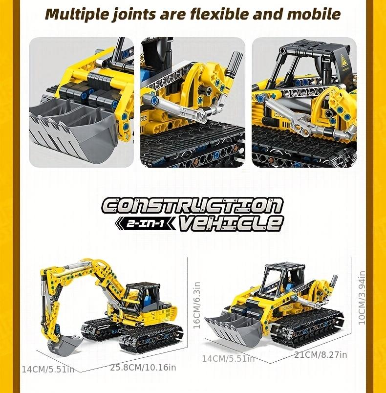 399-piece excavator construction vehicle series building block set for children, a set with two assembly shapes to choose from, birthday gift