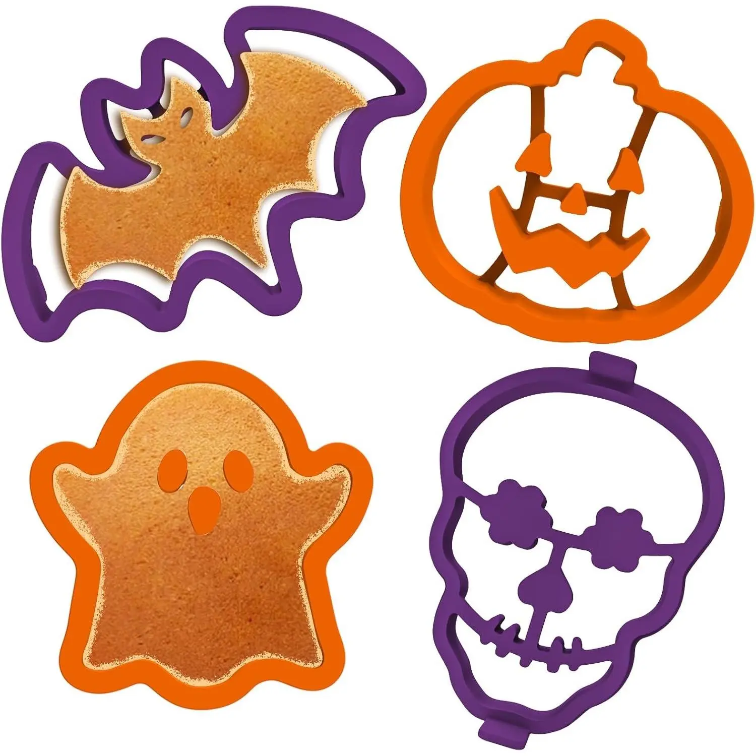 Halloween Silicone Pancake Molds for Skull, Ghost, Bat and Pumpkin Shape Pancakes, 4 Pack Nonstick Pancake Shaper for kids, Fun Halloween Cake Ring Mold for Griddle Cooking