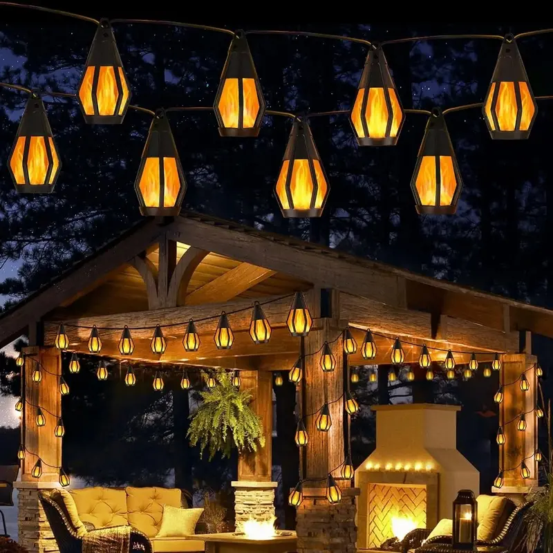 Solar String Lights for Outside, 21Ft Patio Lights with 10 Flickering Flame Light Bulbs, Waterproof Warm White Solar Powered Outdoor Light for Garden Yard Patio Gazebo Bistro Cafe Party DecorGift.