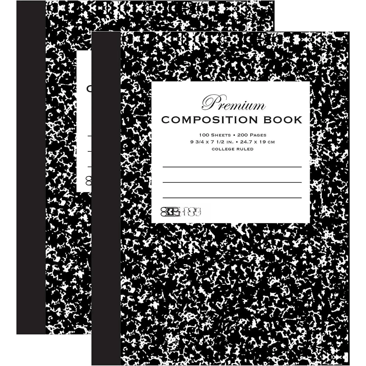 Black Marble Composition Book, College-Ruled, 100 Ct, 2-Pack | 100 college-ruled sheets (200 pages), Black Marble composition notebook, Sewn binding, 9.75 x 7.5 in, Bulk pack