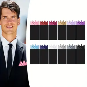 12 Pcs Pocket Squares for Men Prefolded Suit Pocket Squares on Card Masculine Polyester Handkerchief Suit Accessories