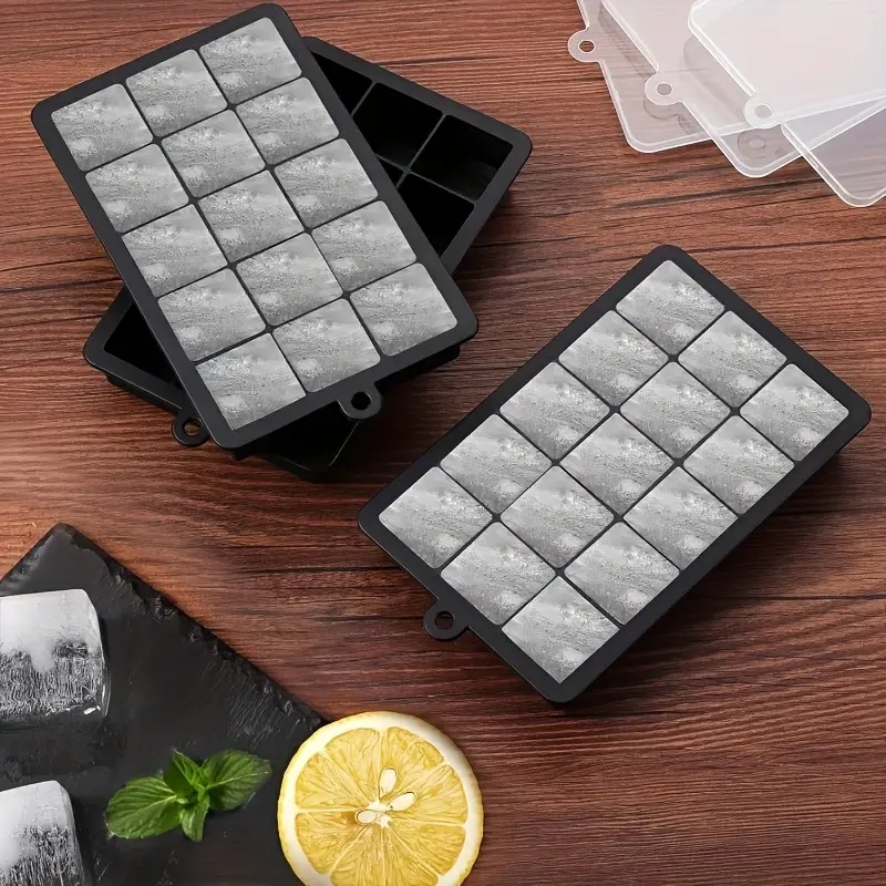 3 Pack Silicone Ice Cube Tray with Lid 15 Square Ice Cubes Each Easy Release Stackable Reusable Freezer Tray Ice Cube Trays For Freezer for Drinks Cocktails Food Perfect for Ramadan Eid Mubarak Gift Ice Cube Mold