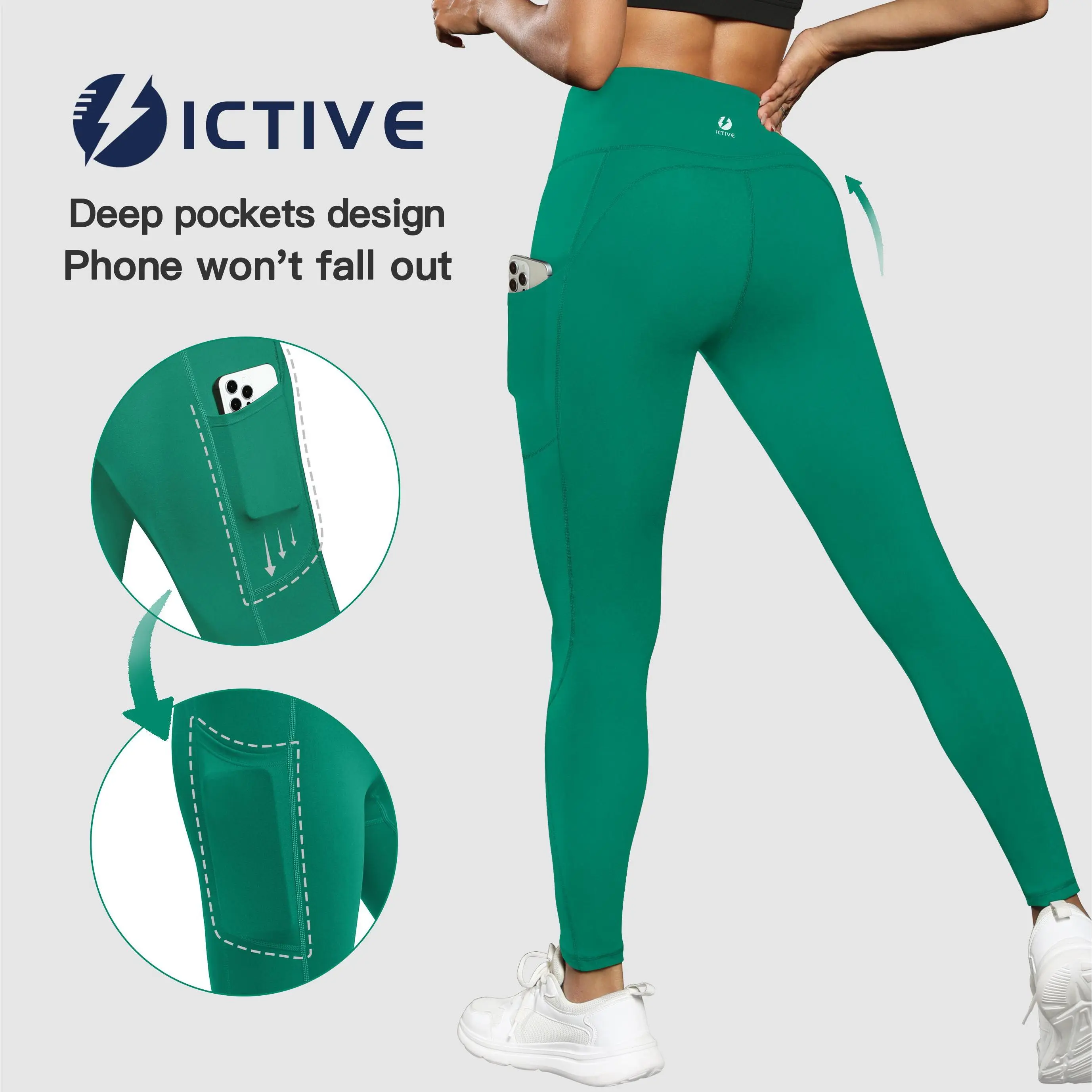 【ICTIVE】Women's Fitted Activewear Leggings - Pocketed Gym Sportswear Bottoms, Womens Fitness Clothes for Yoga, Running, Gym Exercise Activewear Pants