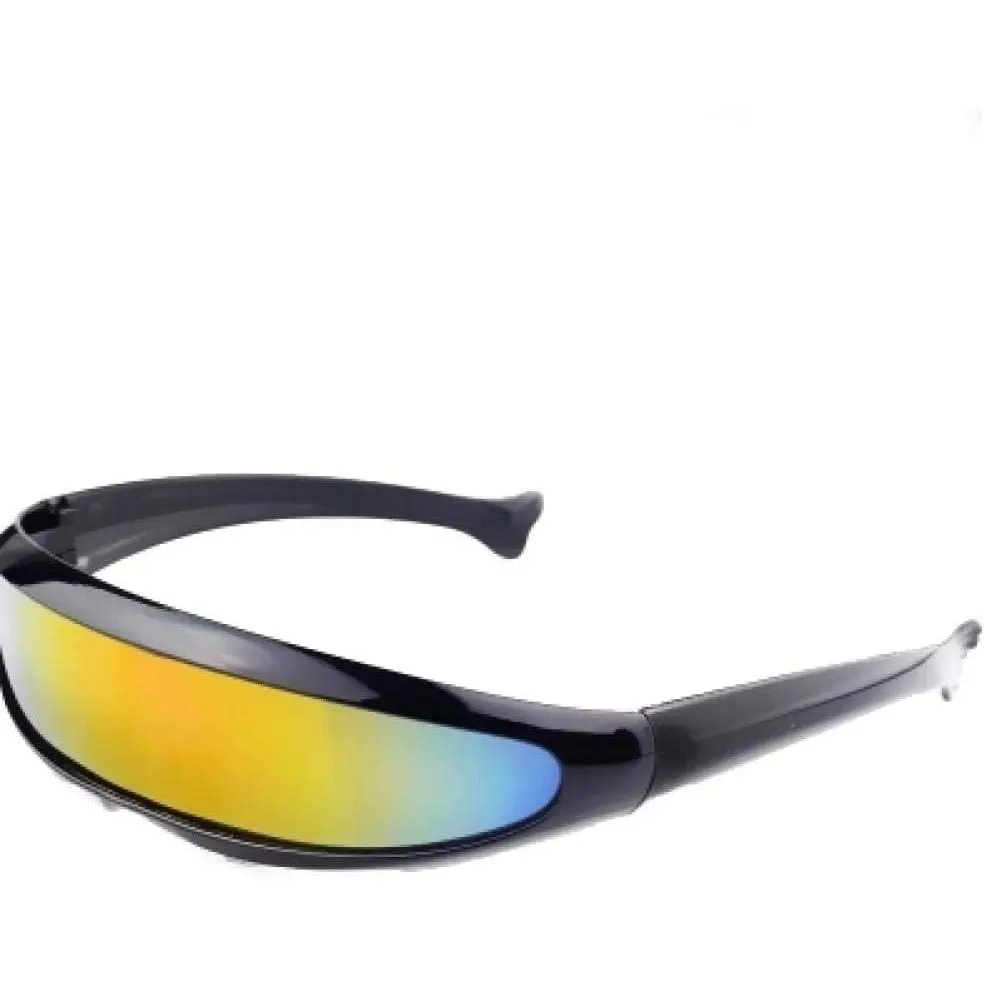 Futuristic Cyclops Visor Mirrored Lens Personality Cosplay Costume Photo Props Costume Eyewear Funny Party Mask Decoration (Black + Rainbow), Accessories, Plastic