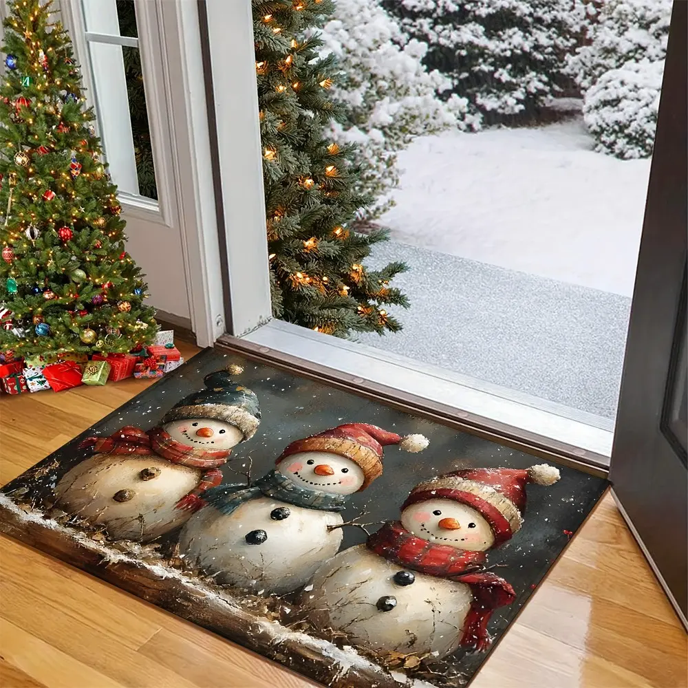 Christmas Snowman Welcome Doormat, Vintage Winter Holiday Entrance Rug, Soft Absorbent Non Slip Quick Dry Floor Mat, Indoor Outdoor Front Door Carpet for Xmas Home Decor,Perfect Gift for Christmas Halloween