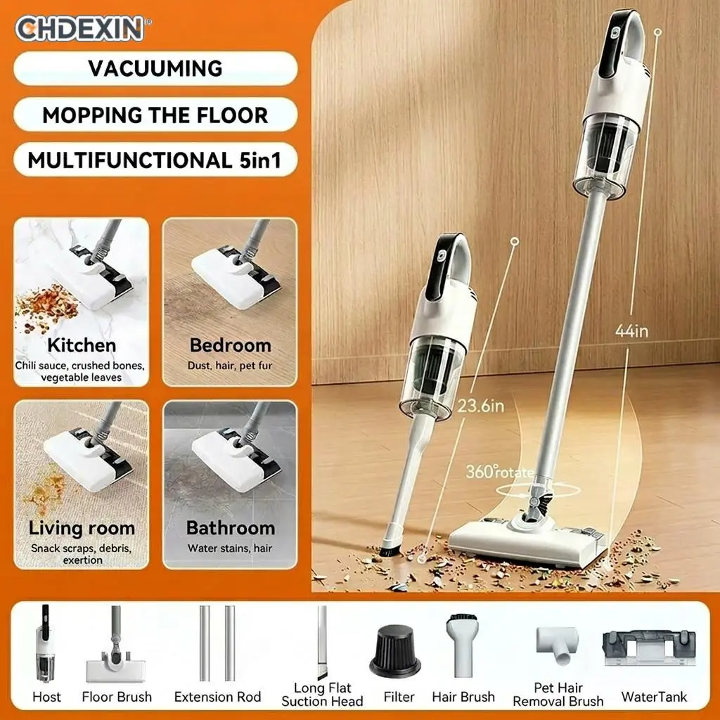 CHDEXIN Compact Cordless Wireless 2-in-1 Handheld Vacuum-Air Blower with 9000Pa Suction, Lithium Batteries, Rechargeable Design, Washable HEPA Filter for Sports & Outdoor Camping Hiking, Pure Copper Motor, Car/Home/Office, Yes, Indoor, No
