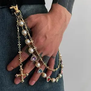 Hip-Hop Pearl Trouser Chain | Versatile Retro Jean Accessories for Men & Women, Stackable Waist & Clavicle Chain