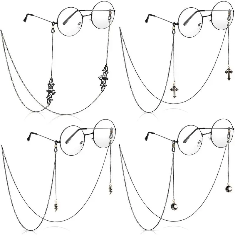 4 Pcs Goth Glasses Chains Stylish Eyeglass Lanyards with Gothic Pendants for Women Men Party & Daily Accessories