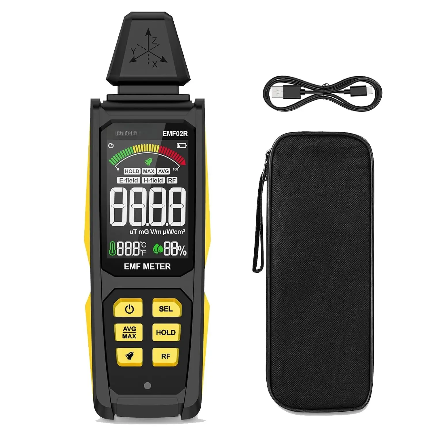 5-in-1 EMF Detector, Electromagnetic Field  Detector for EF, RF, MF, WiFi,5G Signal, Temperature/Humidity Measurement, Rechargeable EMF Meter for , Office, and Paranormal Investigation