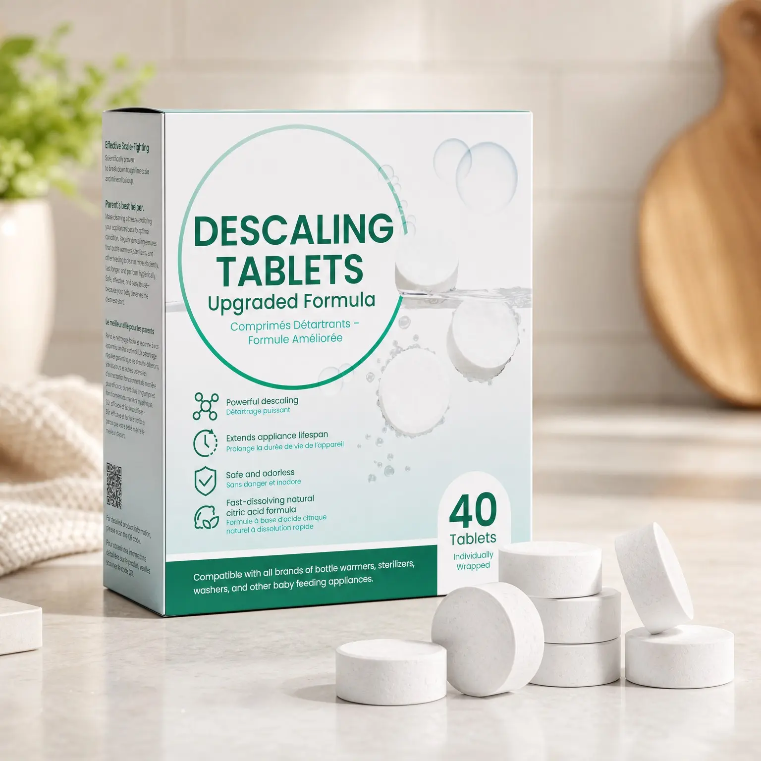 Bottle Sterilizer Descaling Tablets for Bottle Warmers & Baby Food Makers, Deep Limescale and Odor Removal, 40 Count(Gift)