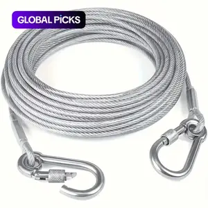 Stainless Steel Clothesline, 1 Count Portable Sturdy Lightweight Durable Clothesline with 2 Hooks, Washing Line for Indoor & Outdoor, Home Goods, Laundry Room Tools & Accessories