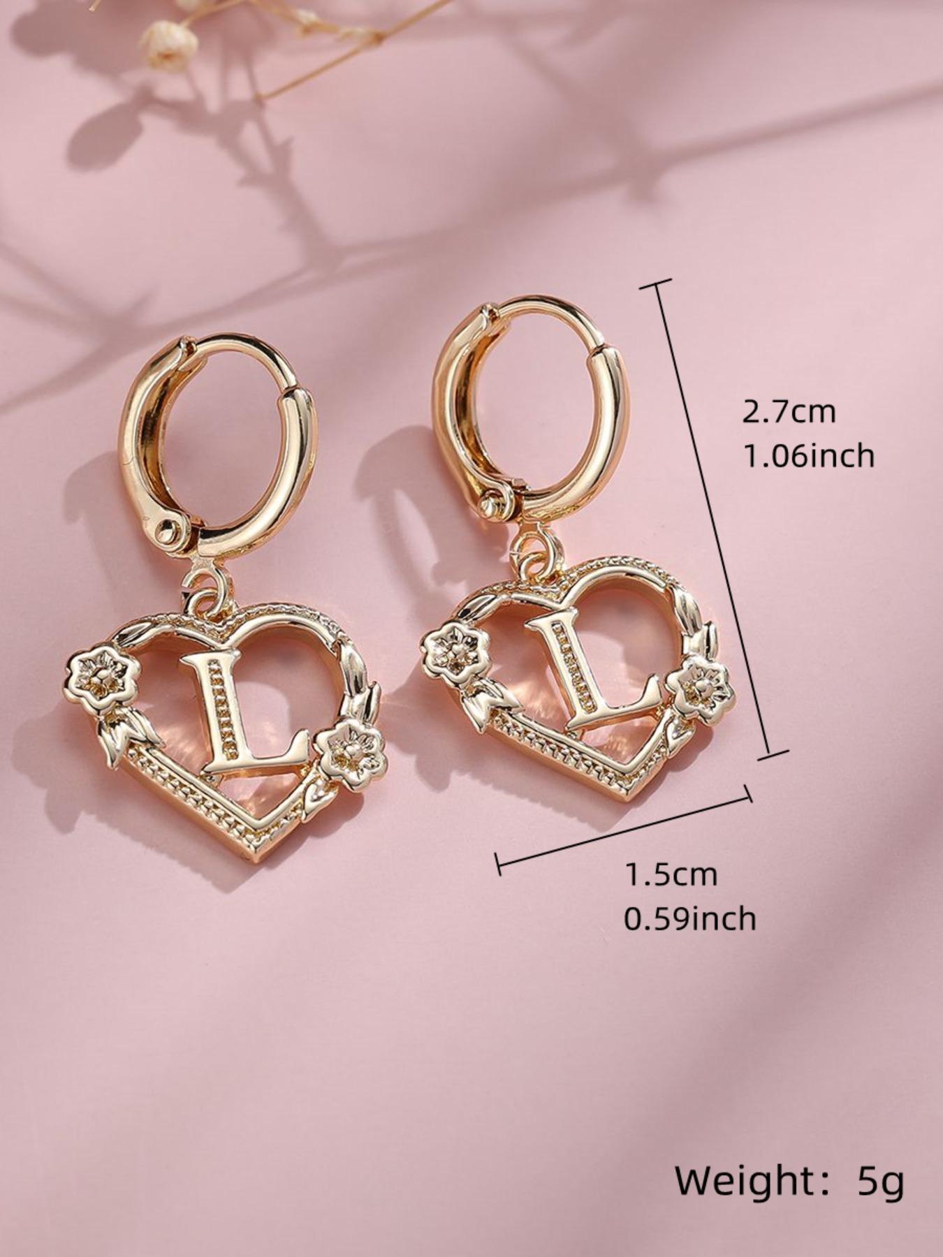 Fashionable Heart & Flower Design Dangle Earrings, Heart Shaped Earrings, Letter Design Drop Earrings for Women, Trendy All-match & Exquisite Jewelry for Birthday Gift