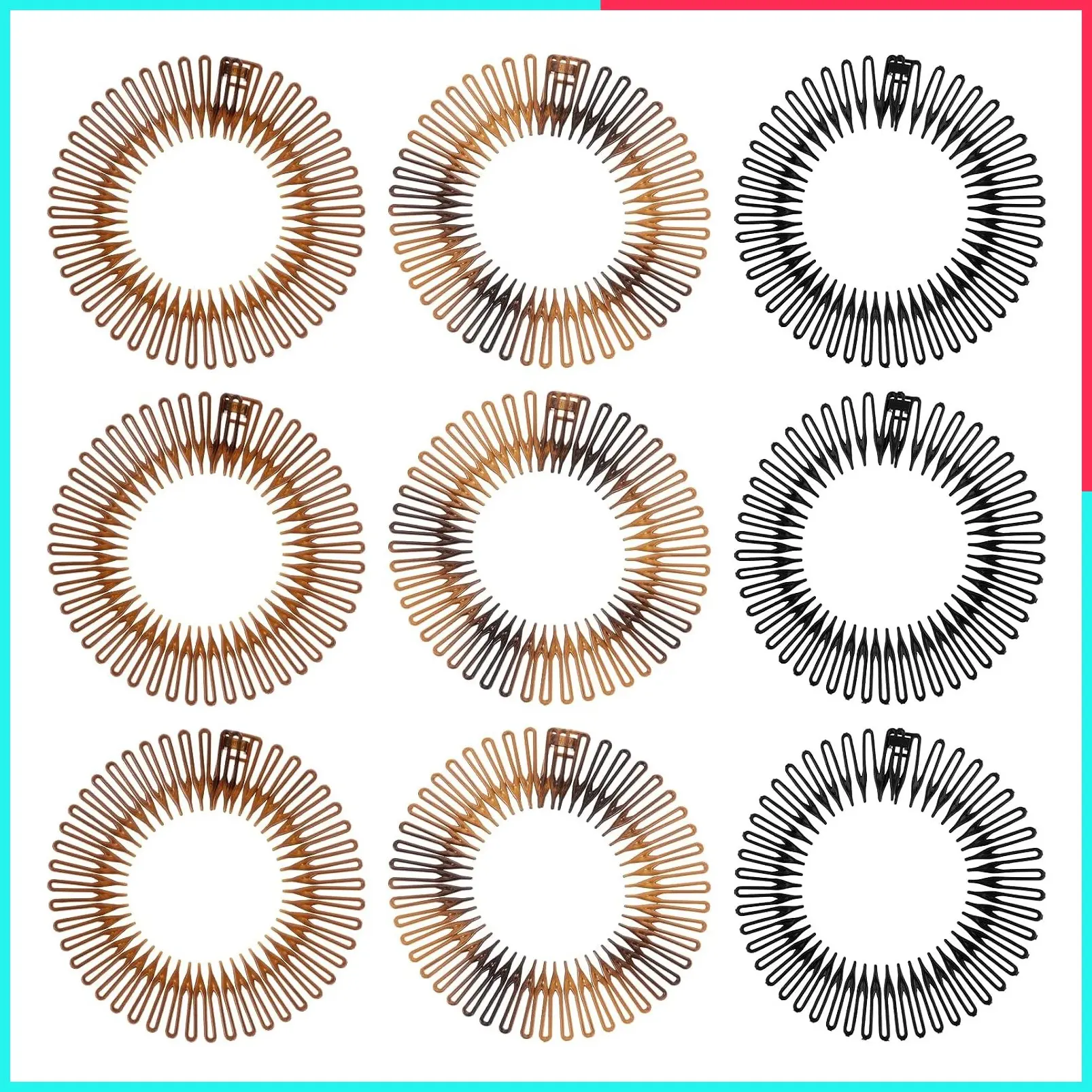 9 Pcs Zig Zag Headband with Comb Teeth, Stretchy Circular Hairbands, Plastic Hair Clips for Curly Hair Styling, 90s Retro Hair Hoop Twist Bangs for Women