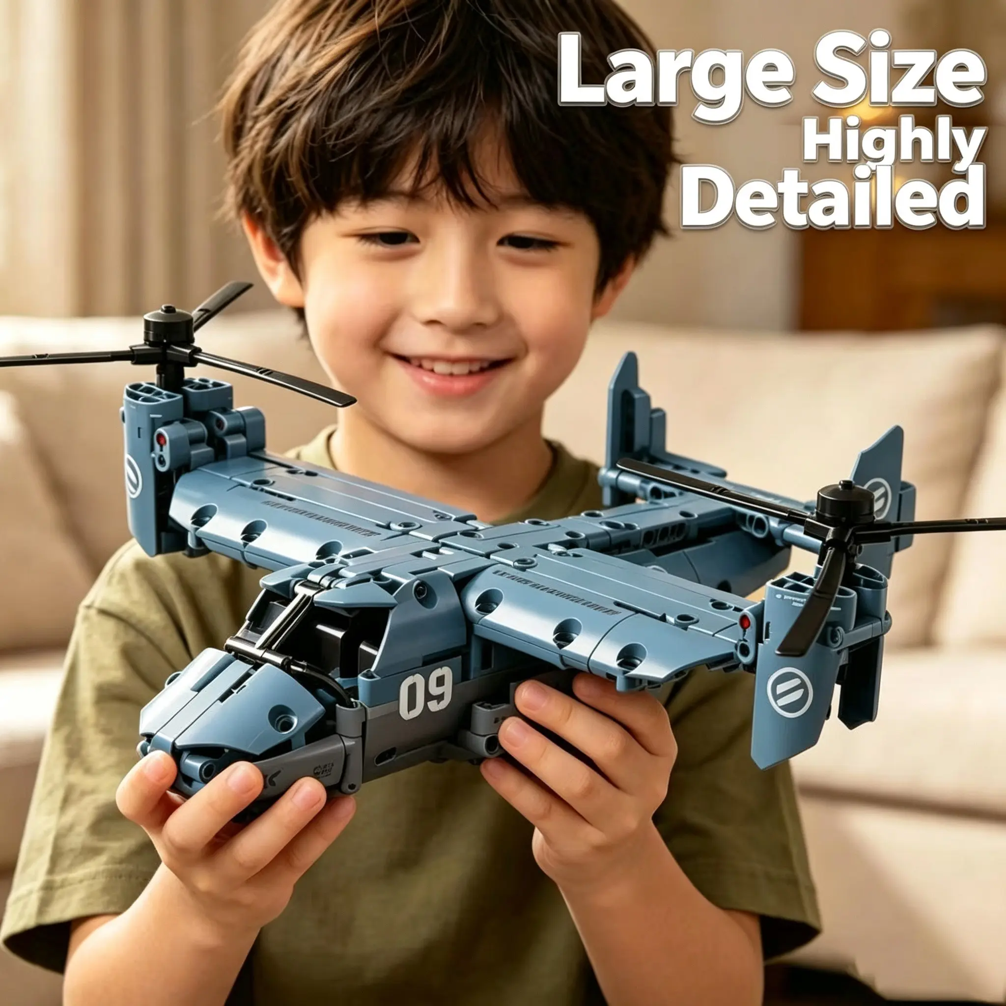 450+pcs Large Size Convertible Rotorcraft Building Kit, Realistic Fighter Helicopter Model, Rotating Propeller, Adult Stem Toy, Aviation Enthusiast Gift