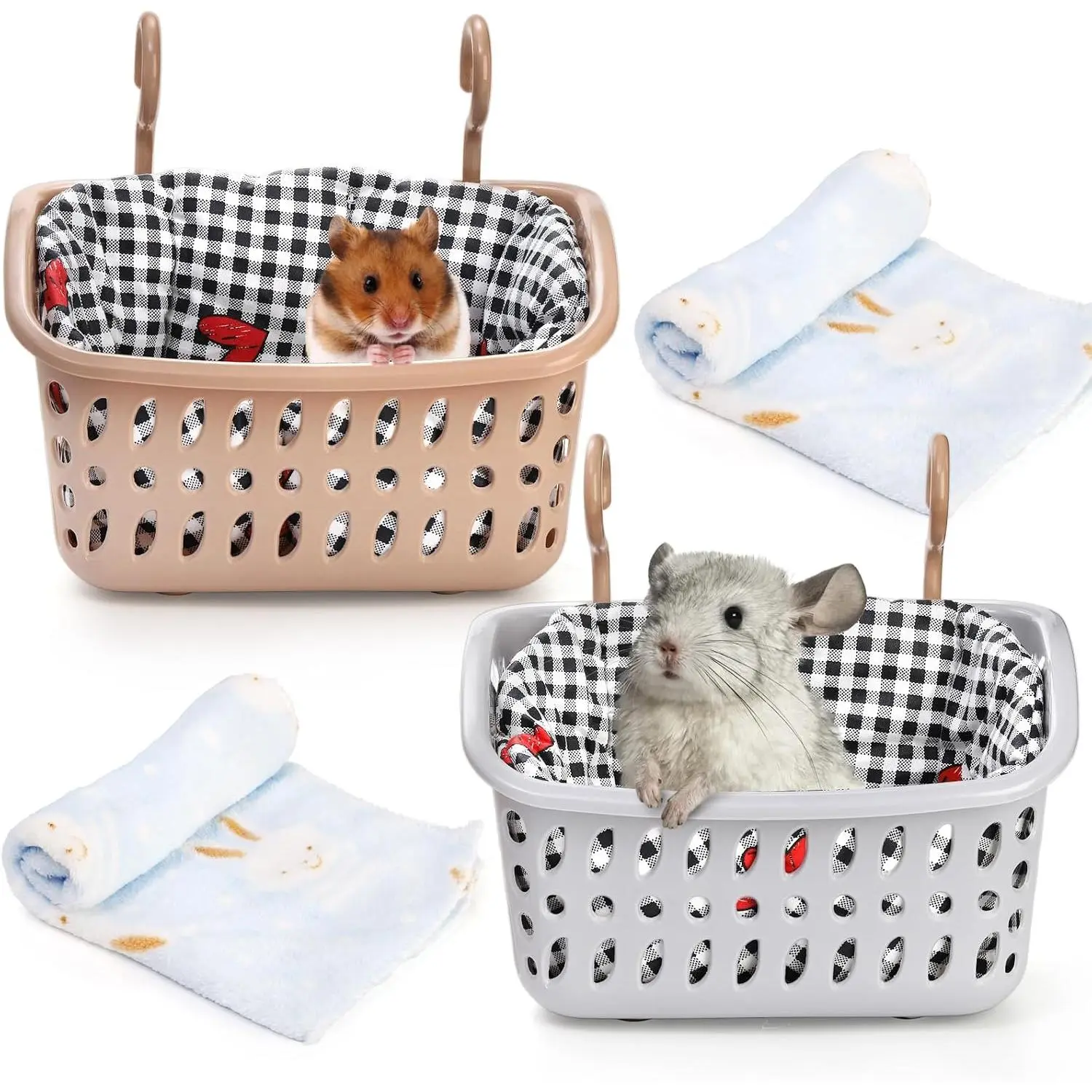 2 Pack Rat Hammock for Cage,  Proof Small   Basket Bed with Hooks, Chinchilla Hideout Ferret Cage Accessories for Guinea Pig, Hamster, Sugar Glider, Hedgehog