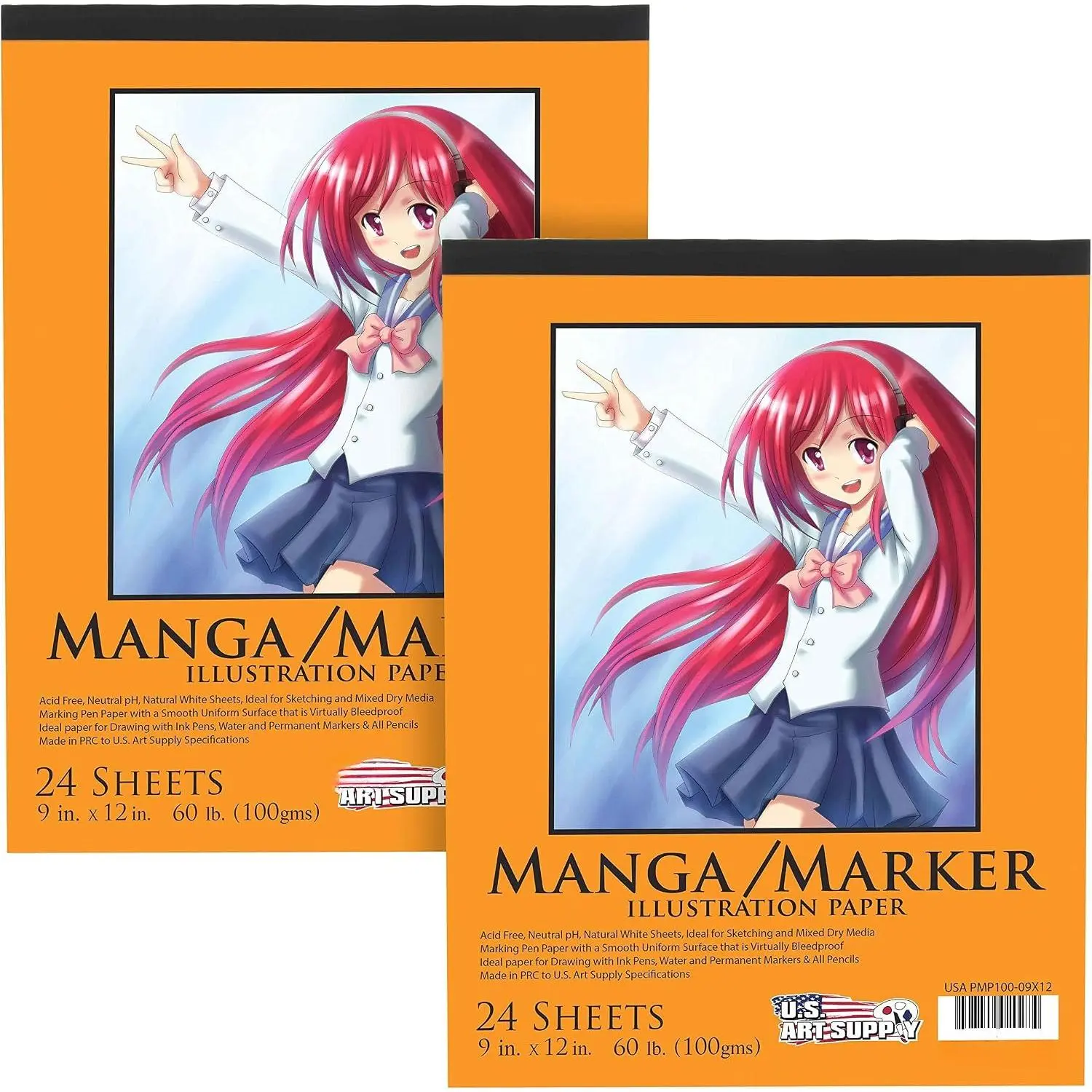 9" x 12"  Manga Marker Paper Pad (2 Pack, 48 Sheets ) - 60lb (100gsm) Drawing Sketchbook for  &   Markers