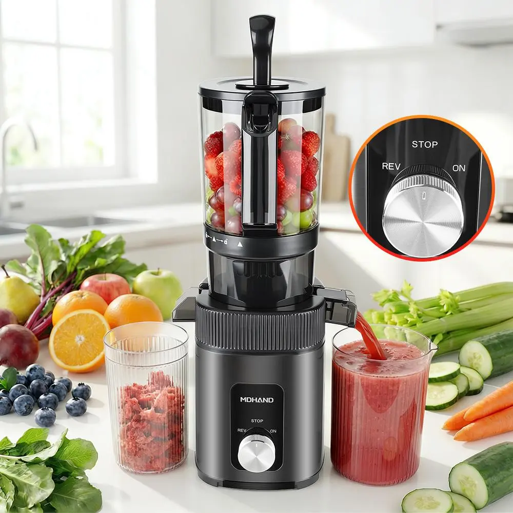 Stainless Steel Cold Pressed Slow Masticating Juicer - 60 RPM Quiet Operation, 4.35 in Chute, 1.5L High-Yield Reverse Flow Nutrition Extraction, Stylish, 1-Button, Safety Lock, Easy-to-Clean Kitchen Appliance for Whole Vegetables & Fruits