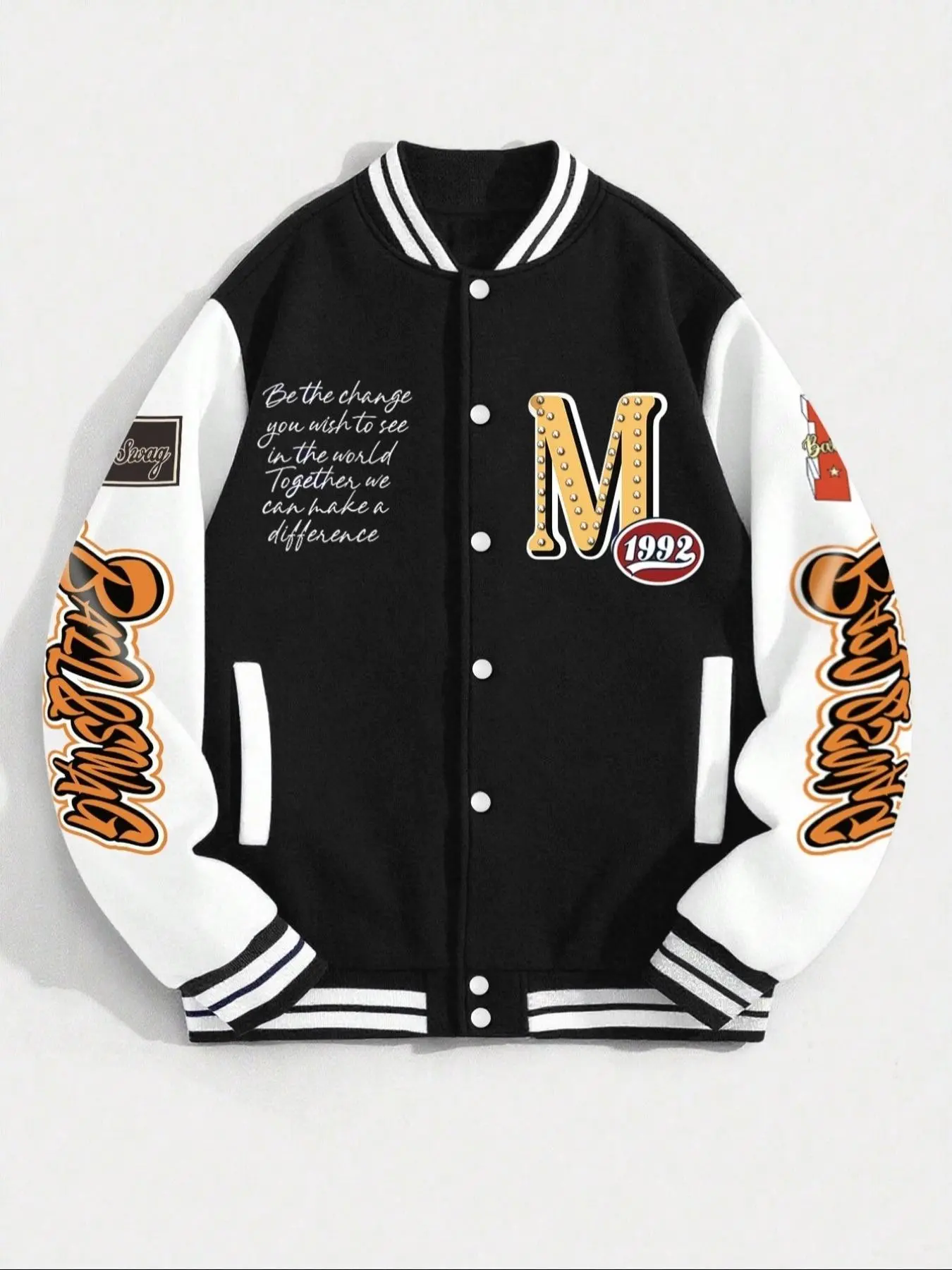 Unisex American Baseball Jacket, Vintage Print Design, Multiple Sizes Available, Casual Long Sleeve Outerwear for Daily Wear