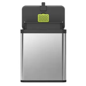 7L/1.85 Gal Stainless Steel 2-in-1 Countertop Kitchen Compost Bin with Lid, Removable Inner Bucket Deodorizer Compartment Food Waste Caddy for Kitchen Black Finish