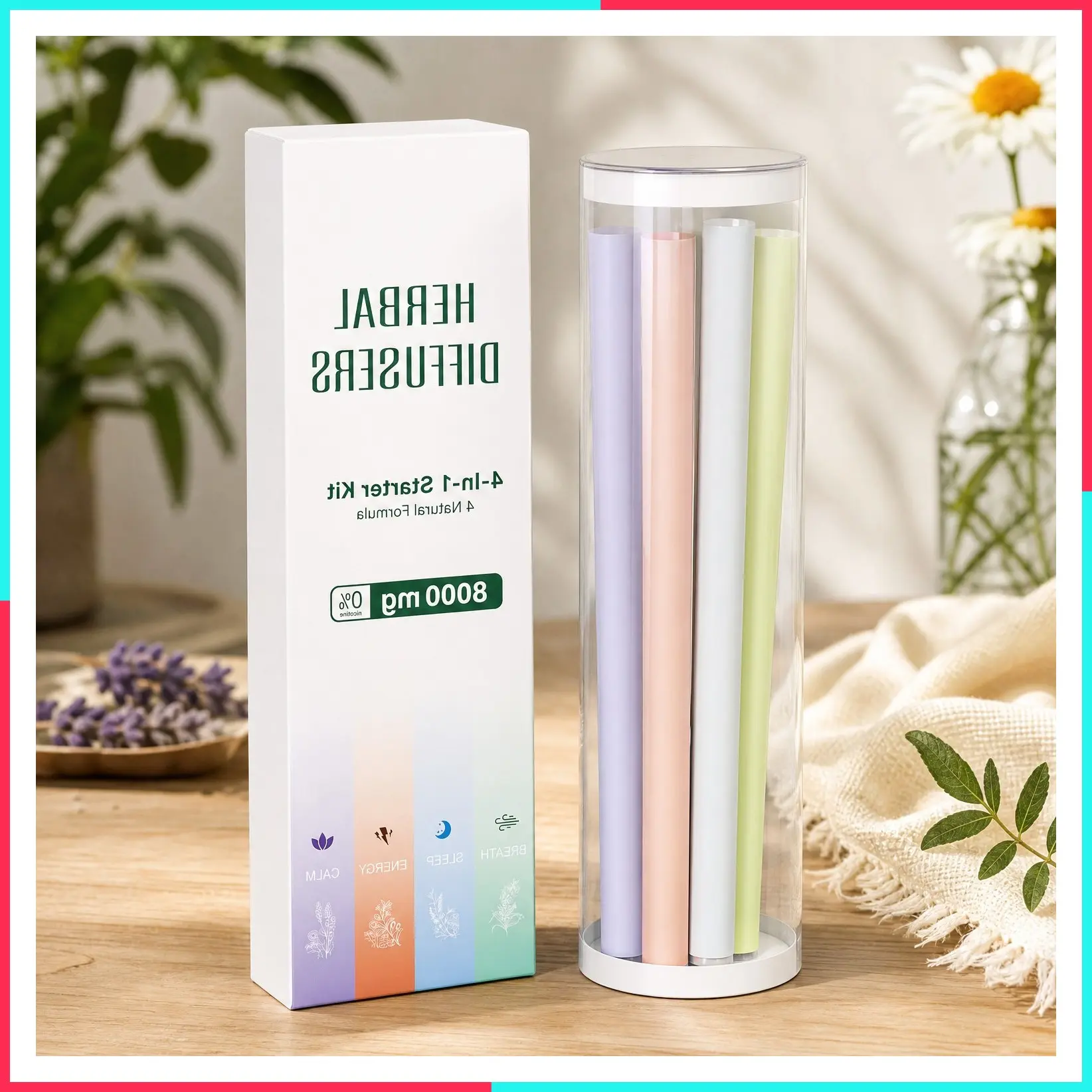 4Pcs Passive Aroma Diffusers with Daily Essential Oil Blend Set