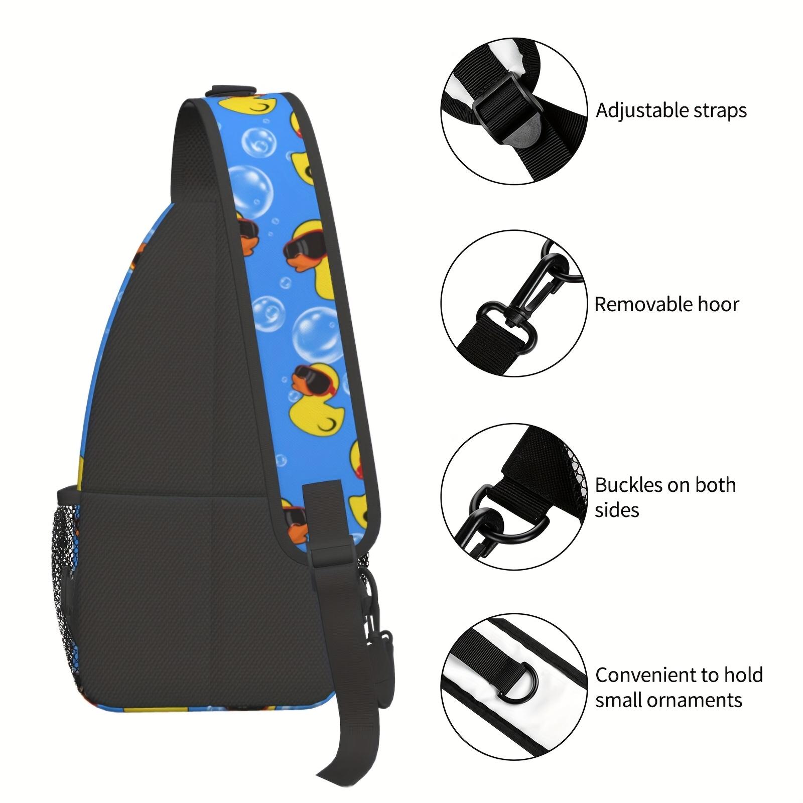 A Stylish  Durable Crossbody Chest Bag Featuring a Cartoon Duck in Glasses, Perfect for Hiking, Shopping, Work, Leisure Travel, Or As a Beach  Fishing Backpack. It Offers Ample Storage  Makes a Great Christmas Gift for School Or Travel Addi and