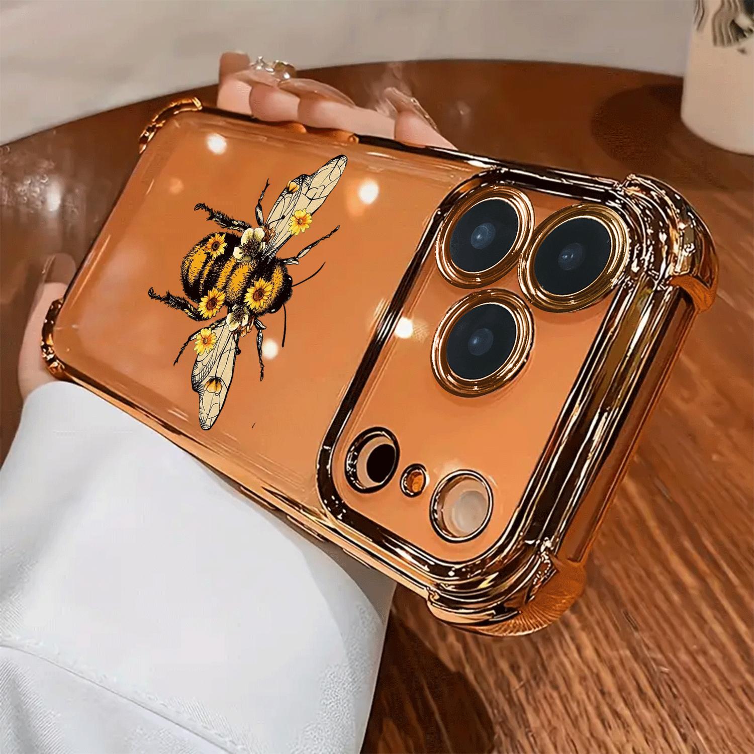Creative Sunflower Bee Pattern New Electroplating Transparent TPU Airbag Anti-drop Mobile Phone Case For iPhone 17 Pro Max 16 15 14 13 12 11 Simple Fashion Shockproof Soft Case Protective Case Personalized Creative Case