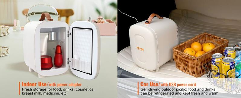 VEVOR Mini Skin Care Fridge, 4 L/6 Can Cute Makeup Fridge for Cosmetics Beverage Fruit Milk, AC/DC Cooler & Warmer, Mute Tiny Refrigerator for Bedroom Office Dorm Desk Car, ETL Certified, White