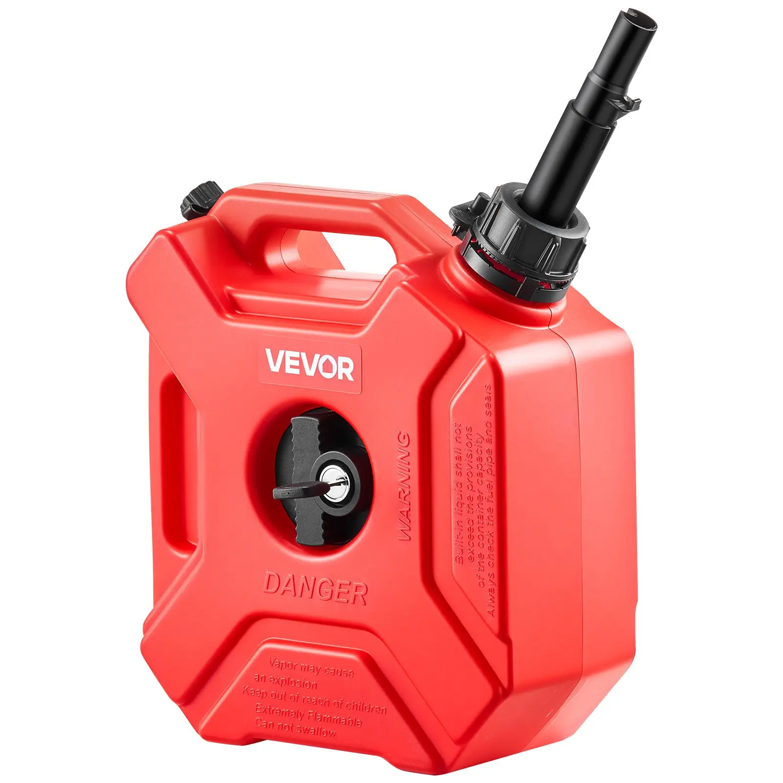 VEVOR Fuel Container, 1.3 Gallon, Gas Can with Spout and Lockable Bracket, 15 L/min Max Flow Rate, Secure & Leak-proof, Portable Flat Fluid Container for Most Cars Motorcycle ATV UTV, Red