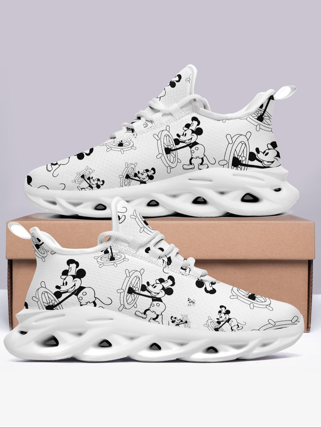 Women's Cartoon Mouse Pattern Lace Up Low Top Sneakers, Casual Comfortable Breathable Sports Running Shoes, All-match Basic Shoes for Daily Wear