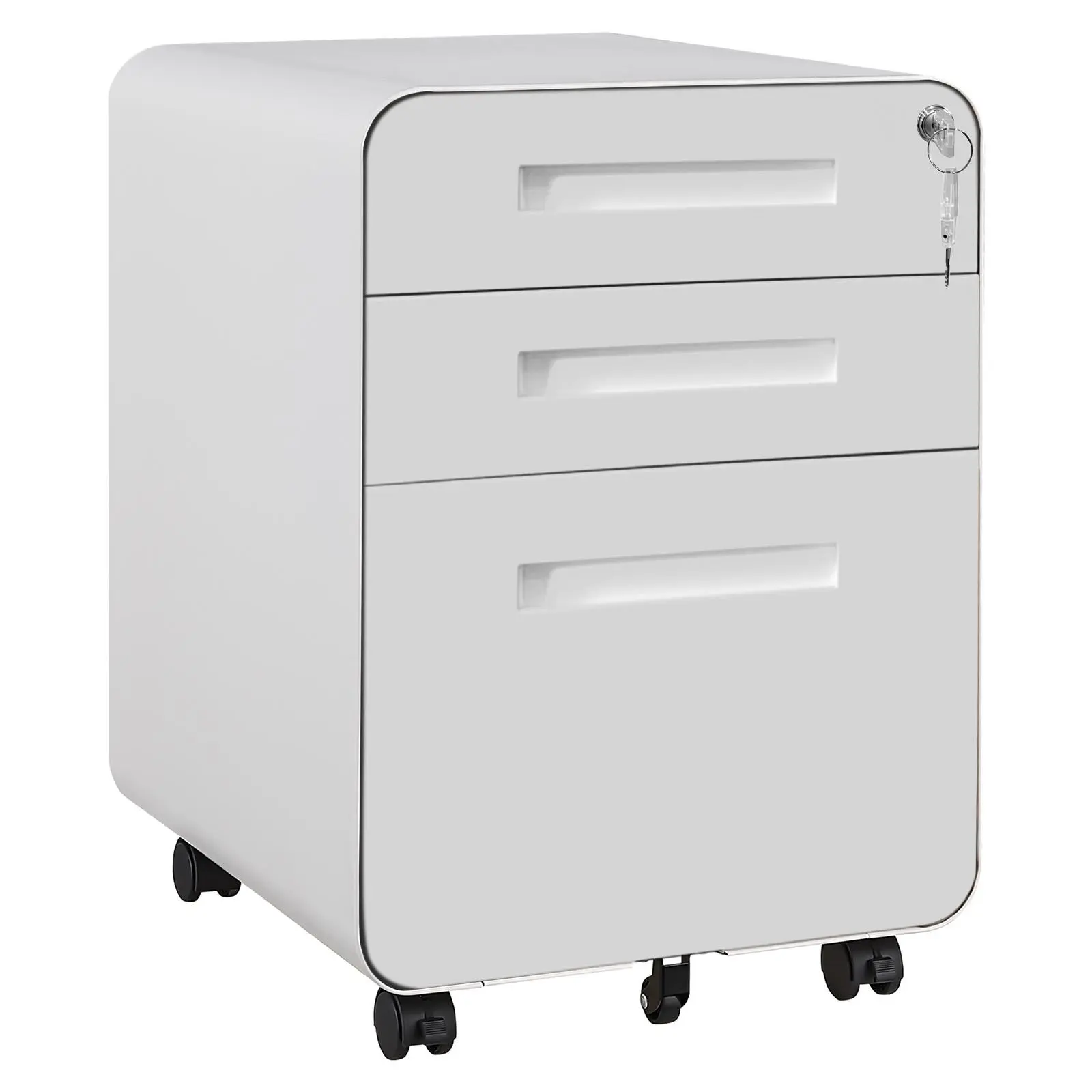 Carbon Steel 3-Drawer Rolling Filing Cabinet with Lock - Durable Under Desk Drawer Organization, Fully Assembled, Arch Shape, Organize in Style, Fits A4/Letter/Legal, 15.75 x 18.11 x 22.83 in, 18.00x15.50x23.60 in, ~41 lbs, for Home Office