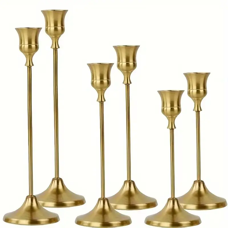 6/12Pcs Modern Brass Gold Candle Stick Holders, Vintage Metal Centerpiece Candlesticks for Candlelight Dinner, Anniversary & Home Decor & Christmas Party Decor