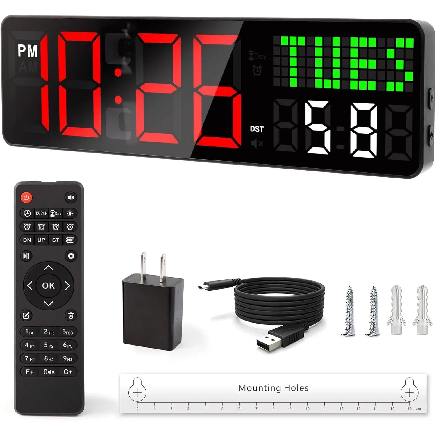 Gym Timer, 12'' Interval Workout Clock with Seconds | Remote Control | 5 Display Modes, 4 Alarms | Countdown Wall Clock for Gym Garage Crossfit HIIT Classroom