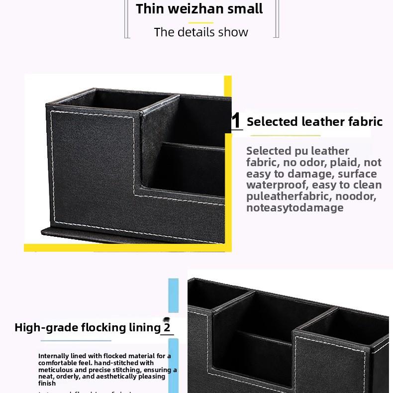Simple leather pen holder, dual pen holder, multifunctional desktop storage box, office supplies stationery organizer