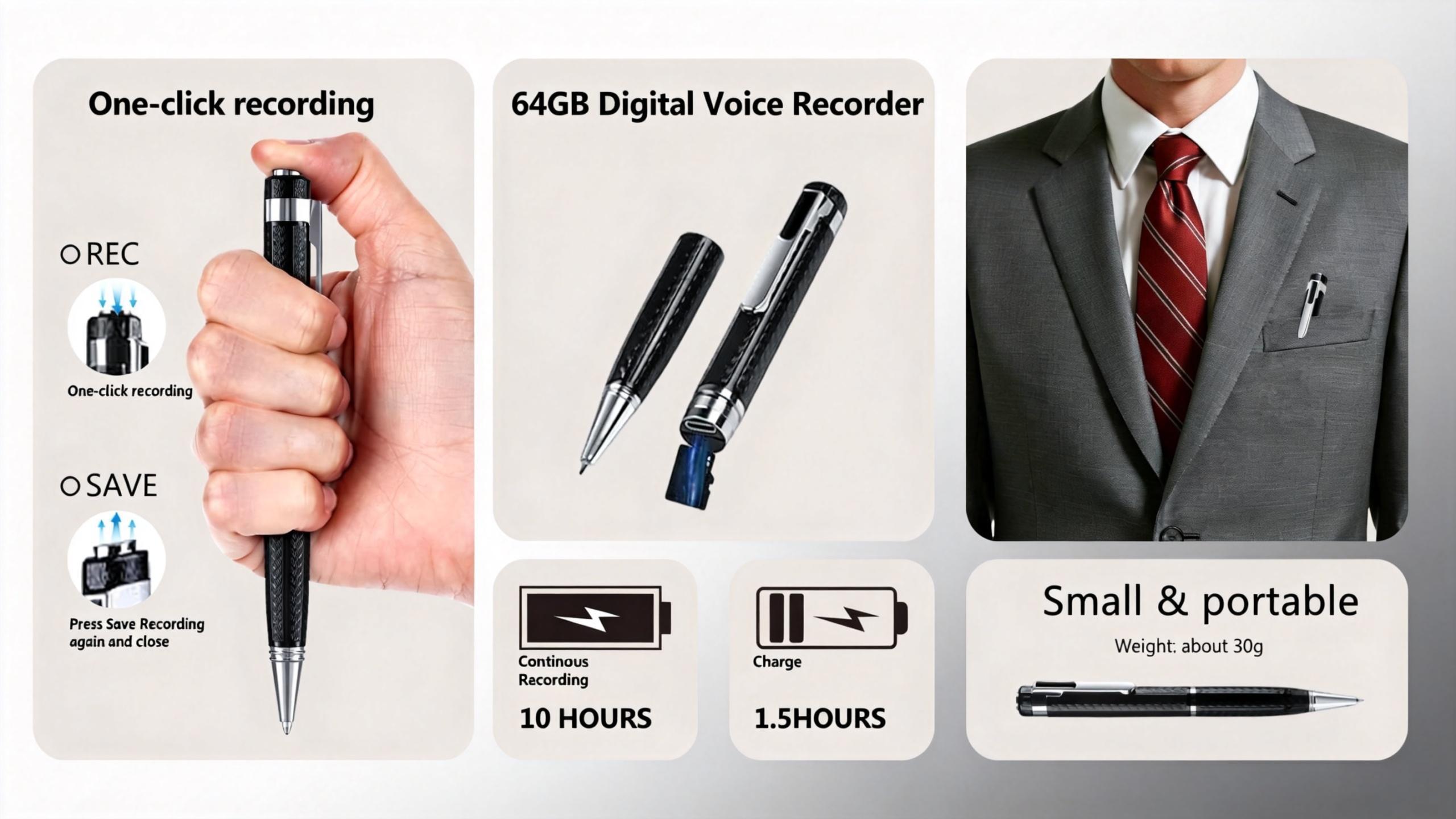 YiNet Smart Digital Pen, Refillable, Metal Body, Portable Compact Technology Gadget, Voice Activated Smartphone Recorder, Noise Reduction for Convenient Voice Audio Recording, USB High-Precision Interview Recording Device festival gift