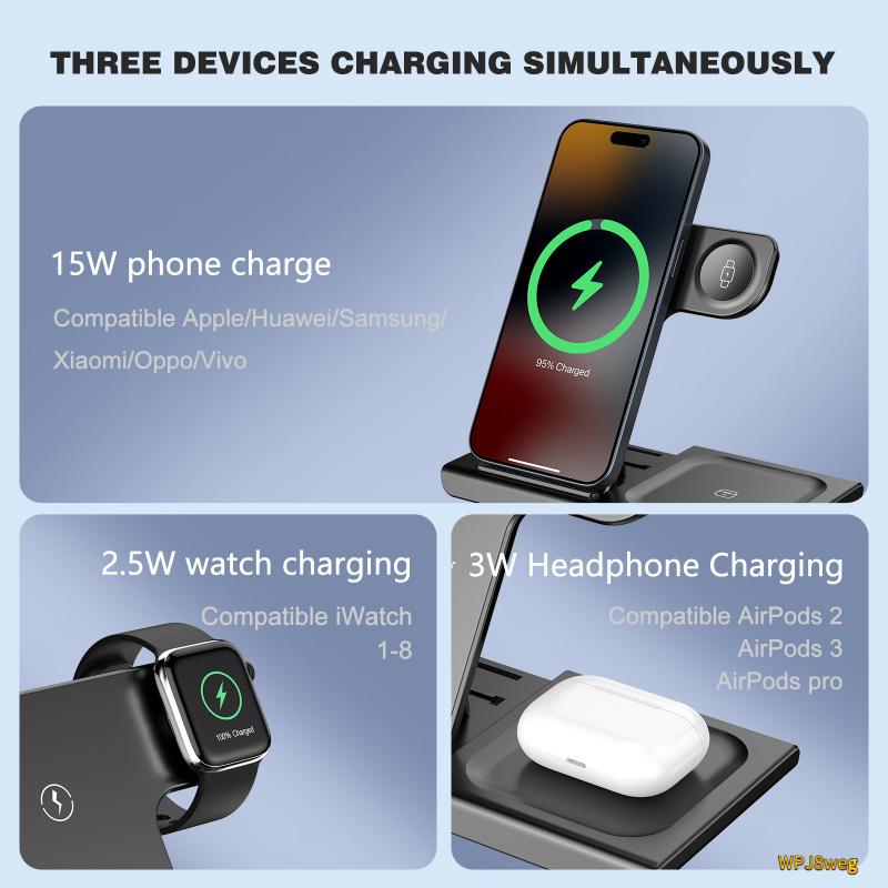 Multi-Function Foldable 3-in-1 Wireless Charger for iPhone, AirPods, and Apple Watch