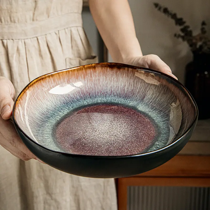 Yunmeng 9inch Irregular Deep Plate Retro Light Luxury Salad Plate Household Dish Ceramic Soup Plate