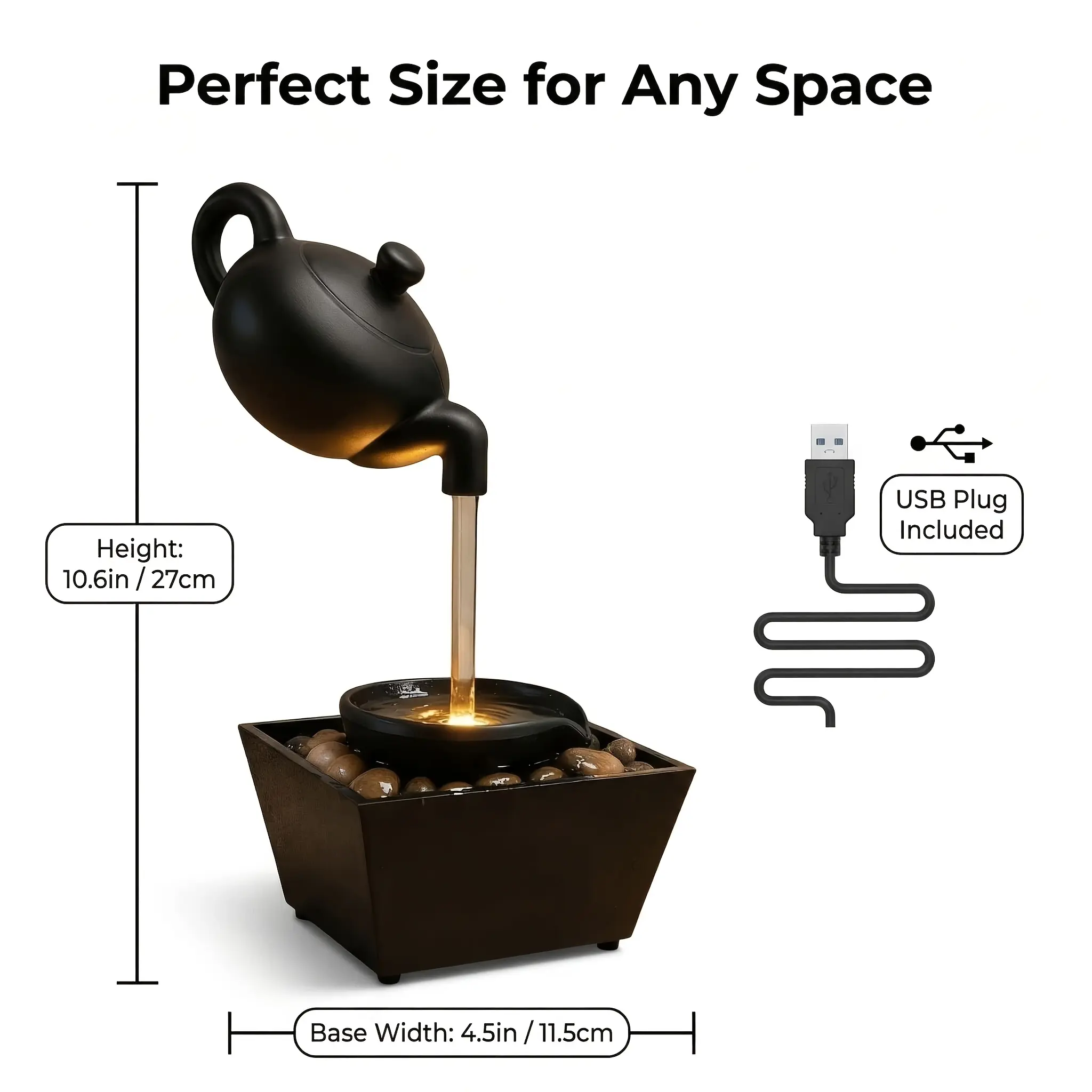 Floating Teapot Fountain Ornament - IP65 Garden Fountains, Outdoor Zen-Like Home Decor for Courtyards, Ideal Gift for Family, Outdoor Garden Fountain, Courtyard Decoration