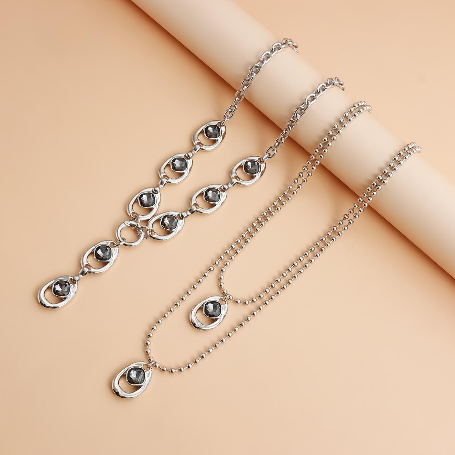 Statement Y Drop Lariat Necklaces for Women Chunky Silver Heavy Metal Chain Black Crystal Rhinestone Pendant Punk Goth Party Dress Everyday Streetwear Trendy Jewelry Gifts