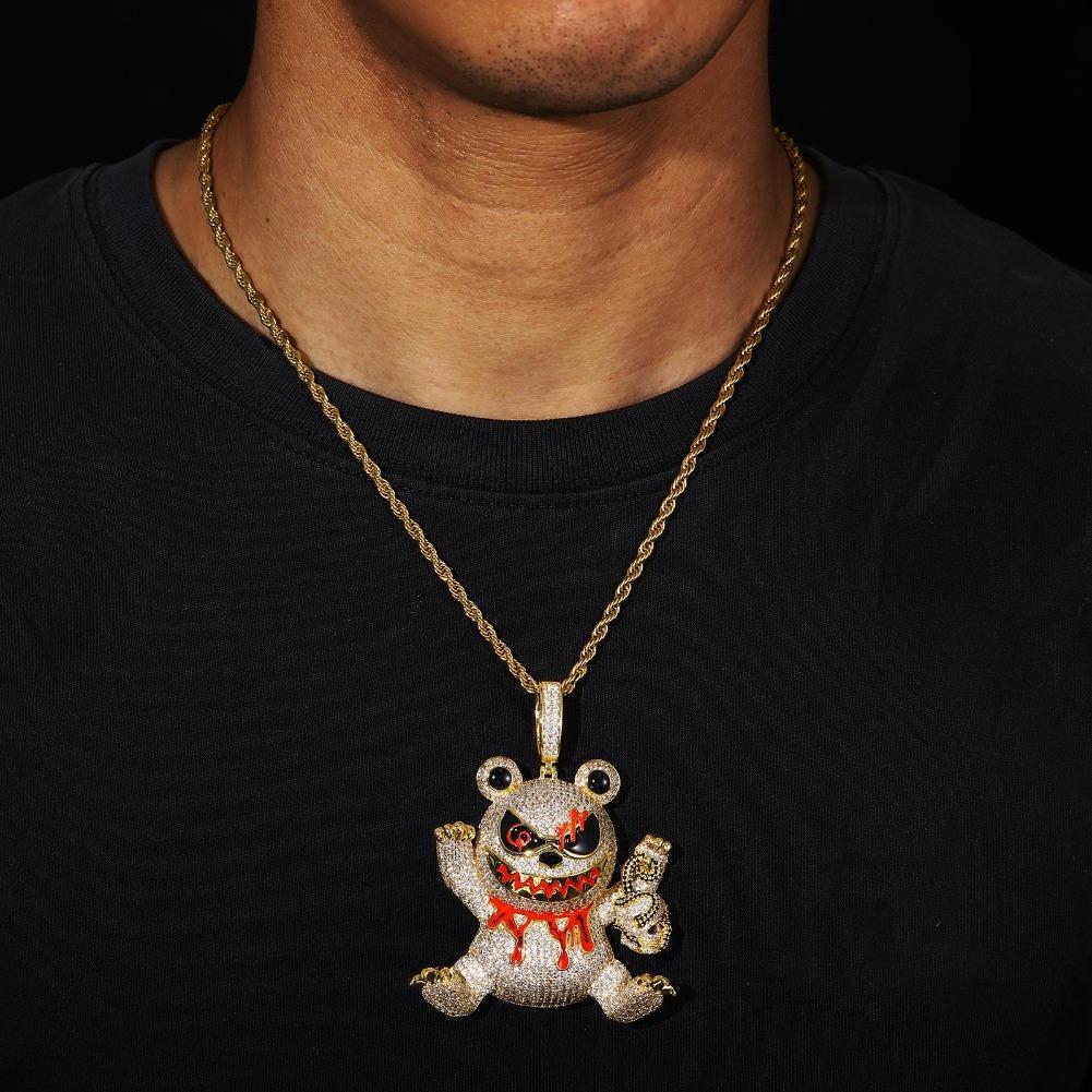 Original Custom "Violent Bear" Pendant — Fully Iced-Out Moissanite — Men's Hip-Hop Jewelry — Cuban Chain Necklace Pendant