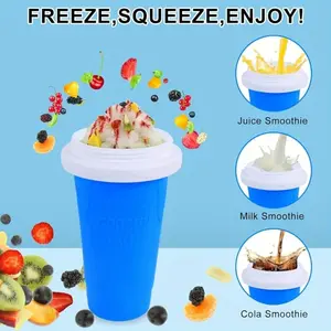 Quick Freeze Magic Smoothie Cup with Lid and Straw, Portable Dual-Layer Silicone Squeeze Cup, Reusable Insulated Multi-Use Kitchen Tool