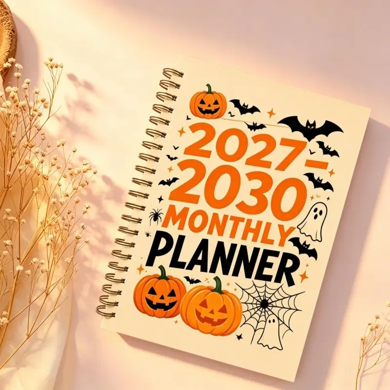 2027-2030 Monthly Custom Calendar - January 2027 to December 2030, four-year monthly custom calendar, Halloween fun themed cover notebook, annual calendar customization, month tabs, 48-month calendar, 5.5" x 8.3" thickened paper