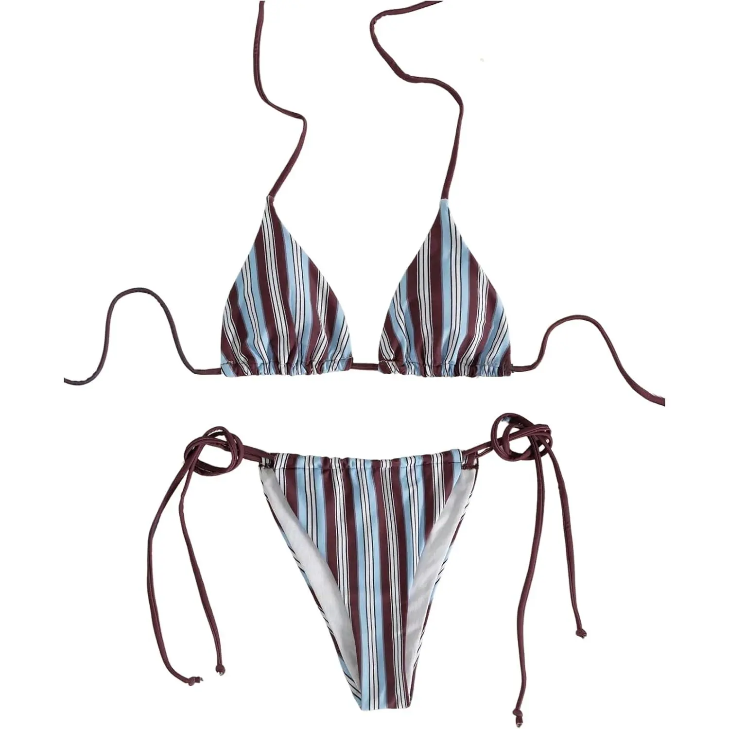 Women's 2 Piece Striped Halter String Cute Bikini Sets Swim Suits Cheeky Triangle Bathing Suit