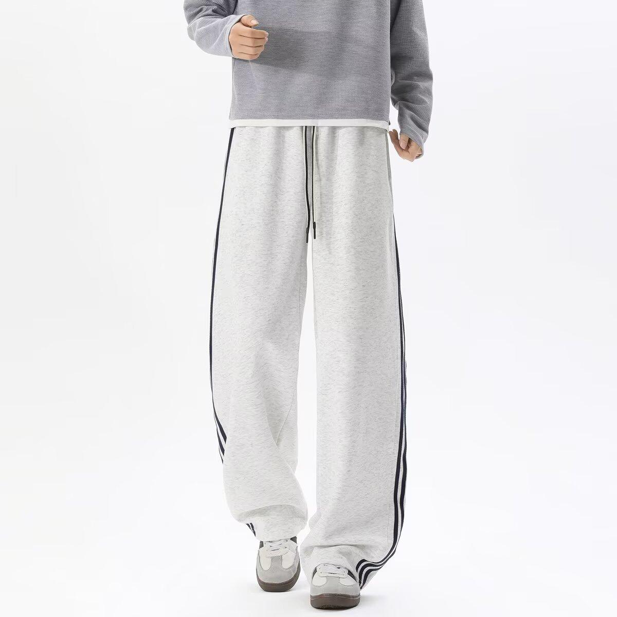 YYK Brand: Men's American Retro Casual Pants - 3-Stripe Design with 3D Waistband Trim; Spring/Autumn Straight-Leg, Loose-Fit Athletic Sweatpants