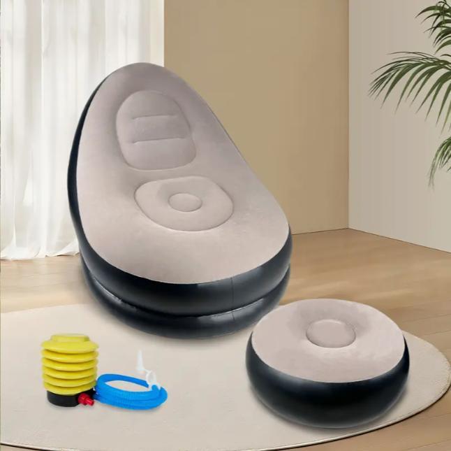 Inflatable Lounge Chair with Footrest Ergonomic Portable Sofa for Indoor & Outdoor Use Folding Couch for Living Room Gaming Office Balcony Travel Camping