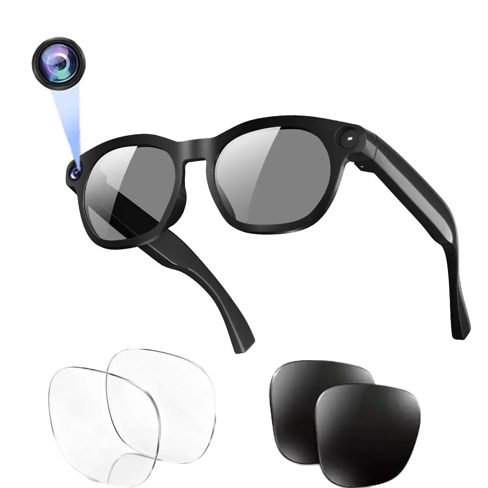 Smart AI Wearable Glasses with Camera 8MP , 4GB Memory(Build-in), Video Recording Smart Glasses,Build-in Mic & Speakers, Bluetooth Calling,  AI Real Time Translation, WiFi Transfer, Type C Charging Support,2 Lenses Total (Transparent +Black)