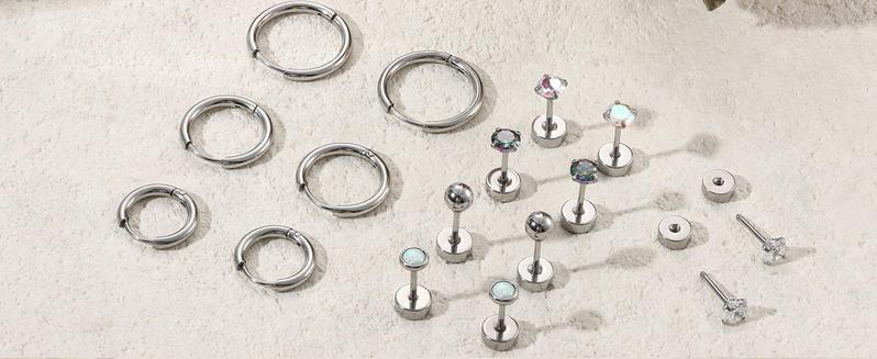 Trendy 8 Pairs Simple Classic Stud Hoop Earrings Mysterious Surgical Steel Earrings for Sensitive Ears Hypoallergenic for Women Men Charming Small CZ Flat Back Cartilage Earrings Set Unique Design Show An Unrestrained Attitude Simple Smooth Surface