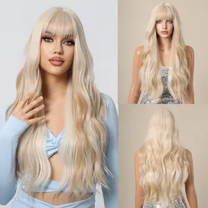 European and American Cross-Border Full Bangs Platinum Barbie Style Big Wave Long Curly Hair Fluffy Blue Shore Wig Full Head Wig